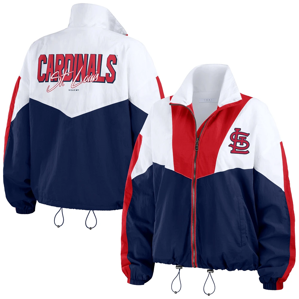 Veste coupe-vent entièrement zippée WEAR by Erin Andrews pour femmes, blanc/bleu marine, St. Louis Cardinals