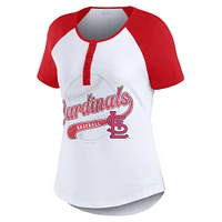 Women's WEAR by Erin Andrews White/Red St. Louis Cardinals Fitted Henley Raglan T-Shirt