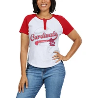 Women's WEAR by Erin Andrews White/Red St. Louis Cardinals Fitted Henley Raglan T-Shirt