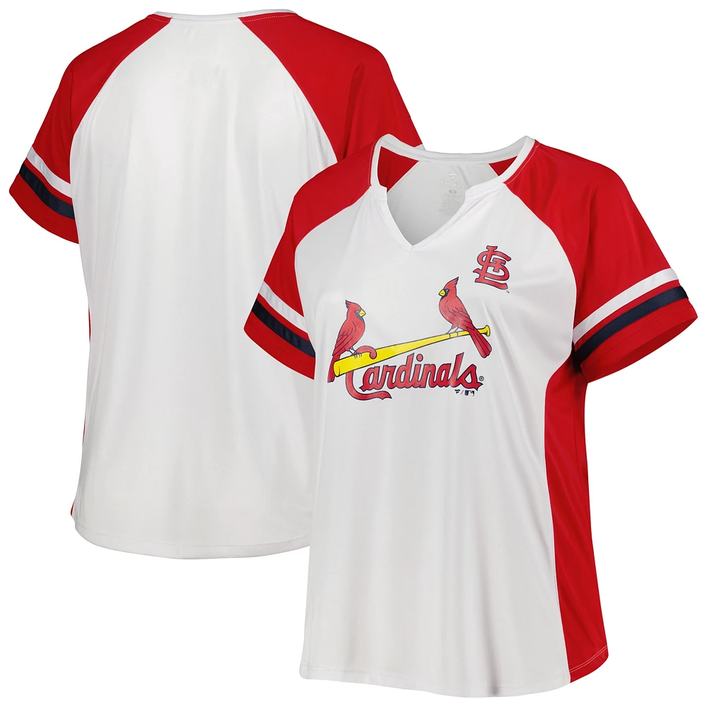 T-shirt blanc/rouge St. Louis Cardinals grande taille à encolure crantée pour femme