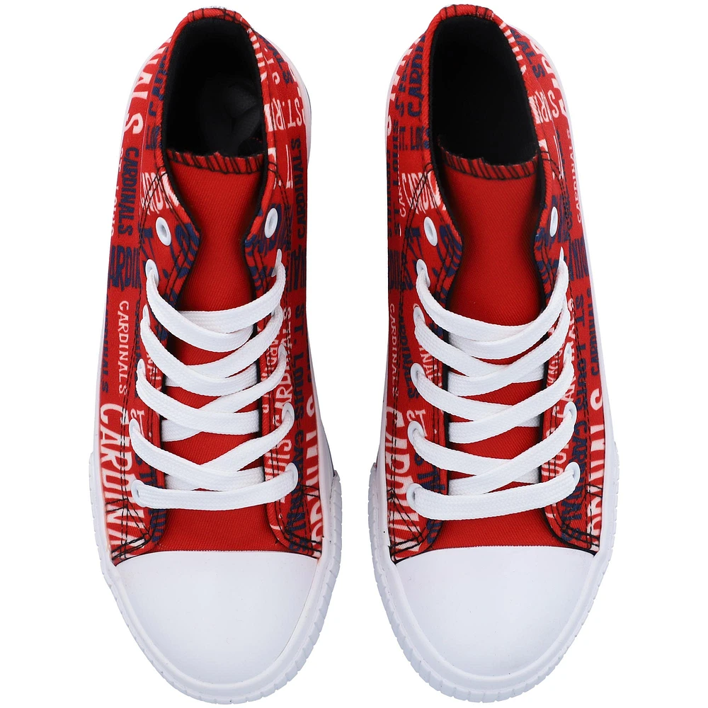 Youth FOCO Red St. Louis Cardinals Repeat Wordmark High Top Canvas Allover Sneakers