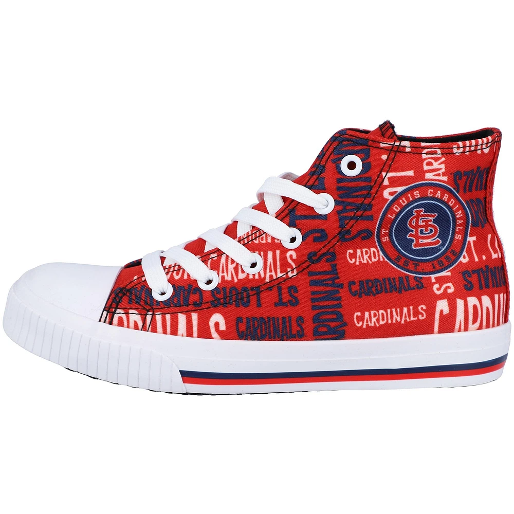 Youth FOCO Red St. Louis Cardinals Repeat Wordmark High Top Canvas Allover Sneakers