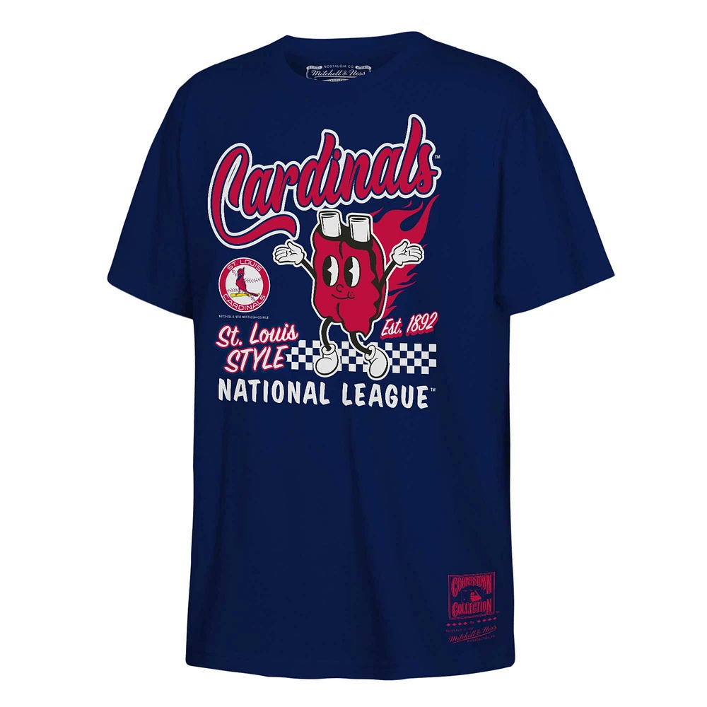 Youth Mitchell & Ness Navy St. Louis Cardinals Cooperstown Collection Food Concessions T-Shirt