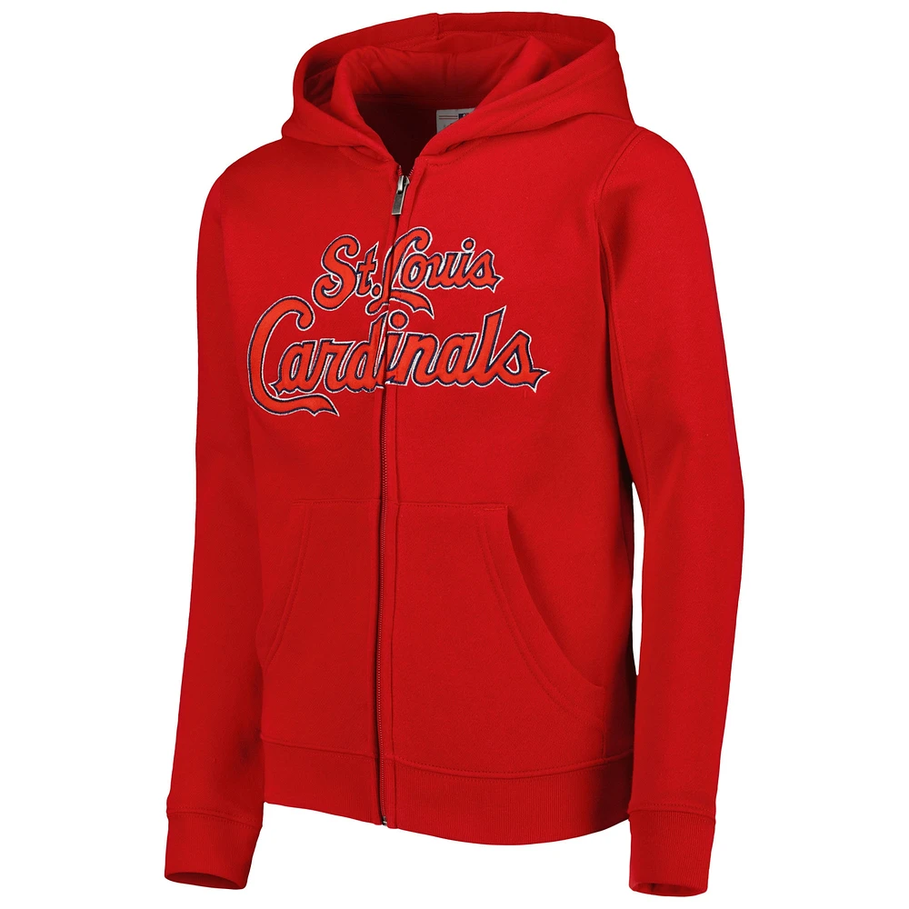 Youth Red St. Louis Cardinals Wordmark Full-Zip Fleece Hoodie