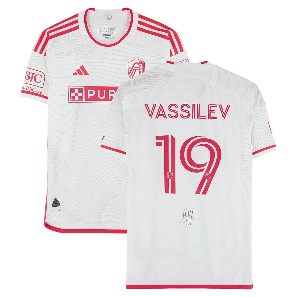 Indiana Vassilev St. Louis City SC Autographed Match-Used #19 White adidas Jersey from the 2024 MLS Season - Size M