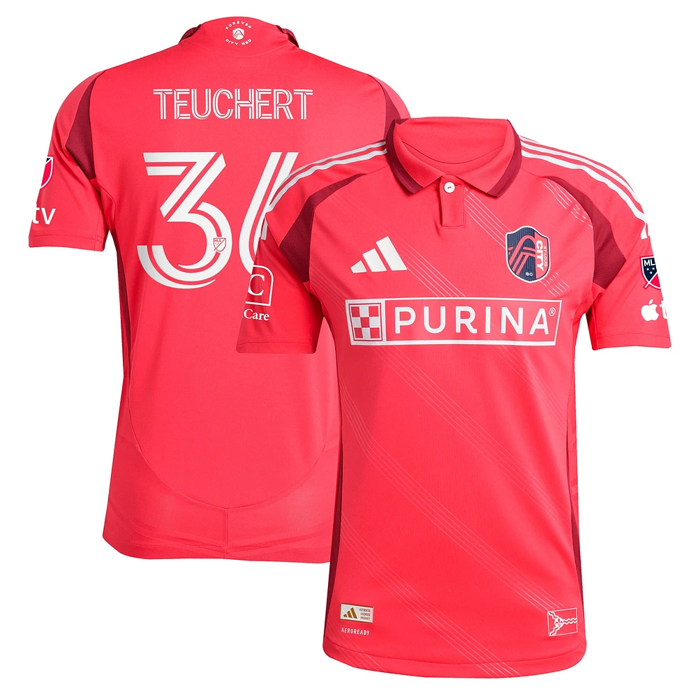 Maillot de joueur authentique rouge adidas Cedric Teuchert pour homme St. Louis CITY SC 2025 Forever Red