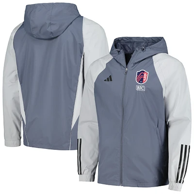 Veste adidas grise St. Louis City SC 2024 toutes saisons raglan entièrement zippée pour homme