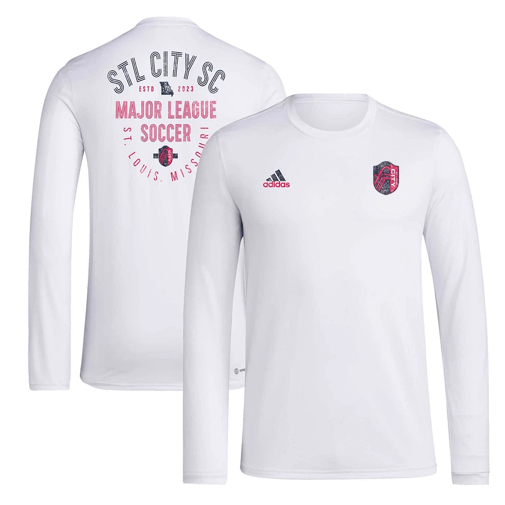 T-shirt adidas St. Louis City SC Local Stoic blanc à manches longues pour hommes