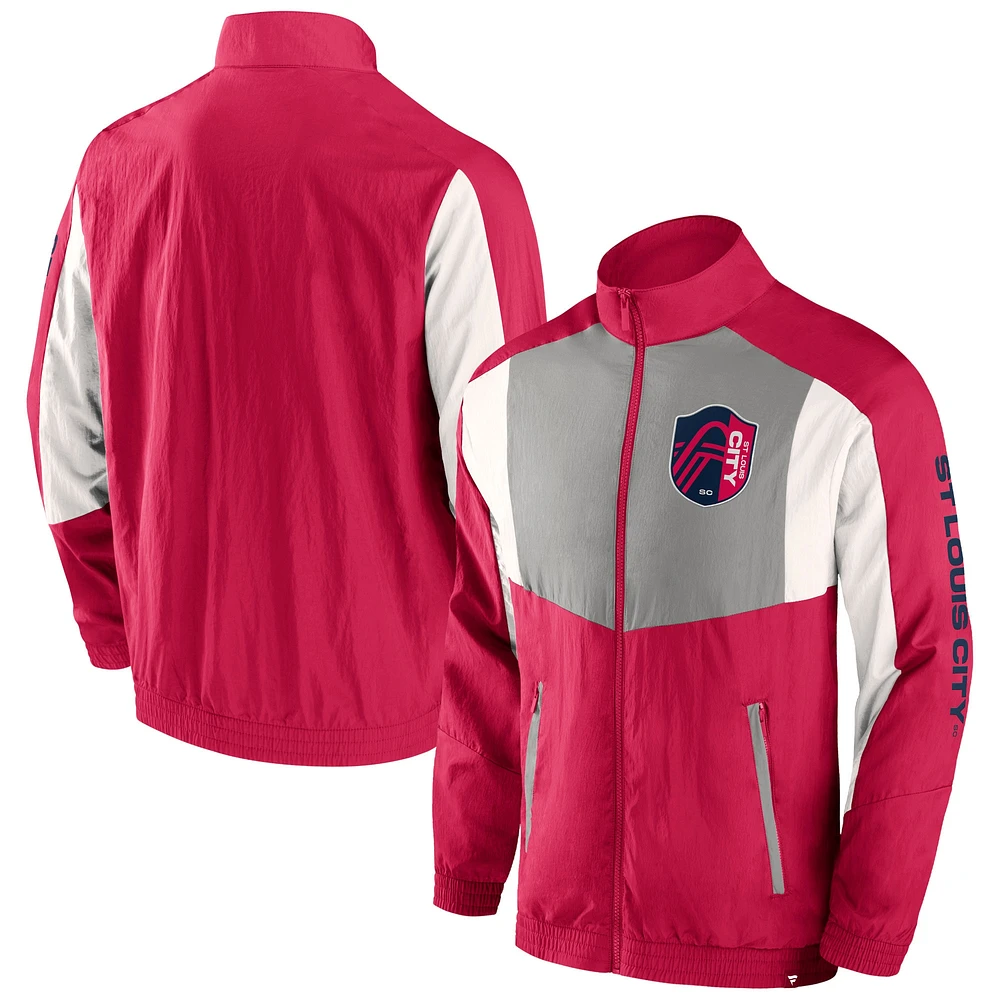 Veste de survêtement raglan à glissière pleine longueur St. Louis City SC Net Goal marque Fanatics rouge pour homme