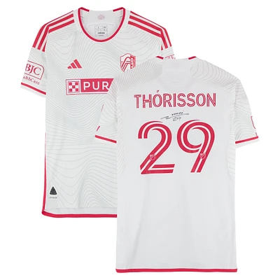 Maillot adidas blanc dédicacé Nökkvi Thórisson de St. Louis City SC, numéro 29, utilisé lors du match, saison 2024 de la MLS - Taille L