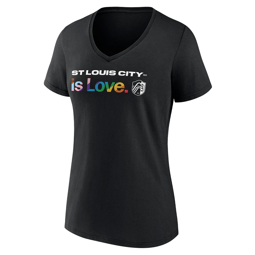 T-shirt à col en V Fanatics pour femmes noir St. Louis City SC Lucky Pride