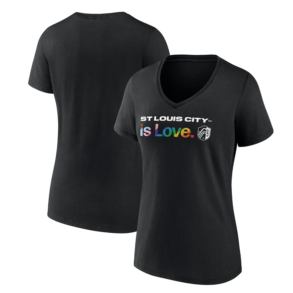 T-shirt à col en V Fanatics pour femmes noir St. Louis City SC Lucky Pride