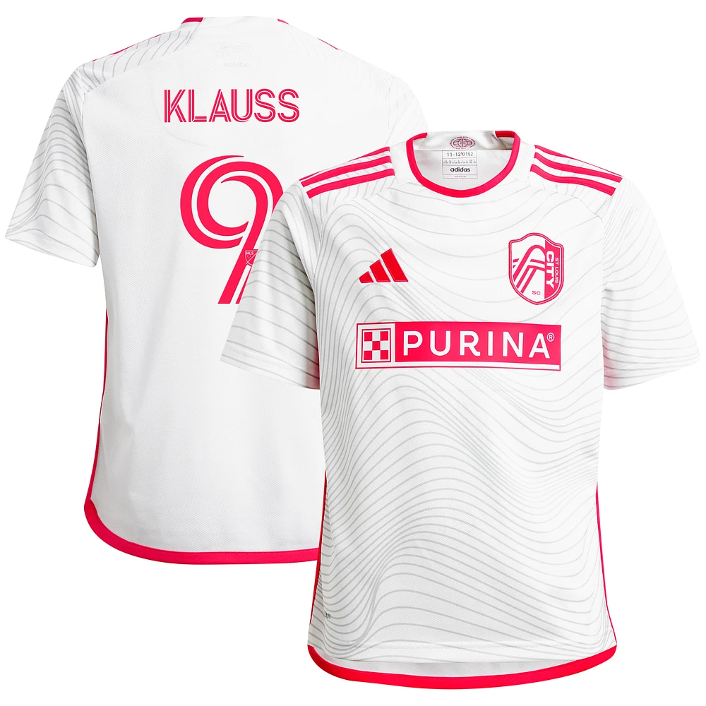 Maillot de joueur réplique adidas João Klauss blanc St. Louis City SC 2024 The Confluence Kit pour jeune