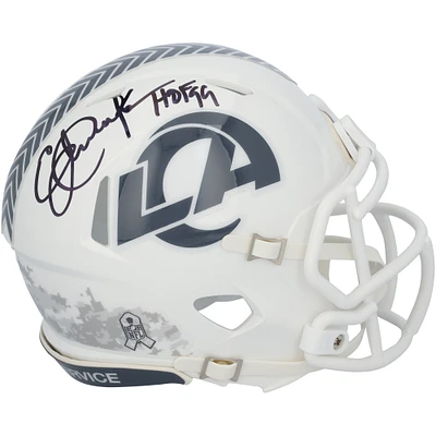 Casque Riddell 2024 Salute To Service Speed ​​Mini autographié par Eric Dickerson des Los Angeles Rams avec inscription « HOF 99 »