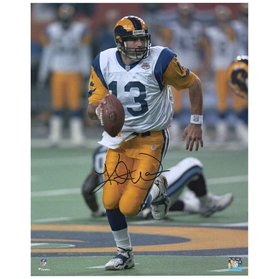 Kurt Warner St. Louis Rams Autographed 16" x 20" White Jersey Super Bowl XXXIV Photograph