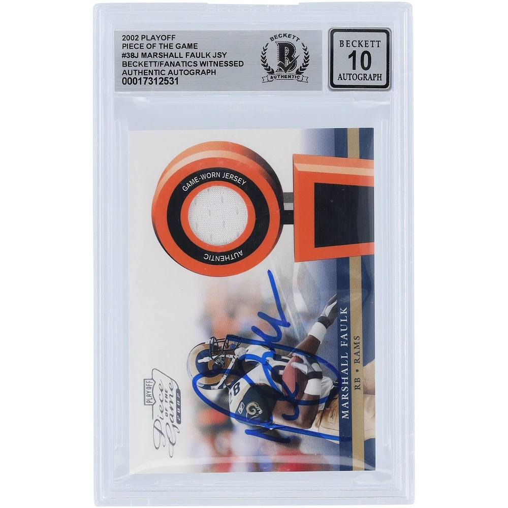 Marshall Faulk St. Louis Rams Autographed 2002 Playoff Piece of the Game Relic #POG-38 Beckett Fanatics Witnessed Authenticated 10 Card