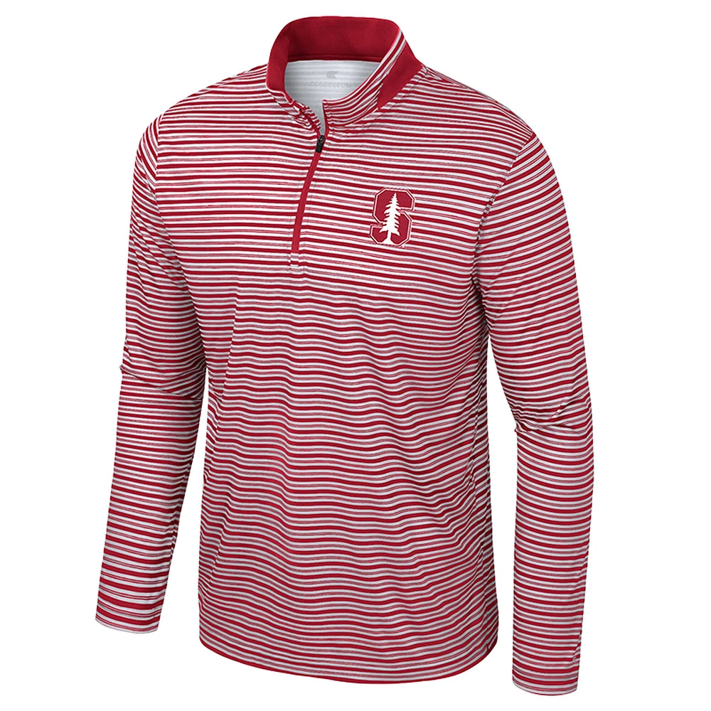Men's Colosseum Cardinal Stanford Striped Quarter-Zip Top