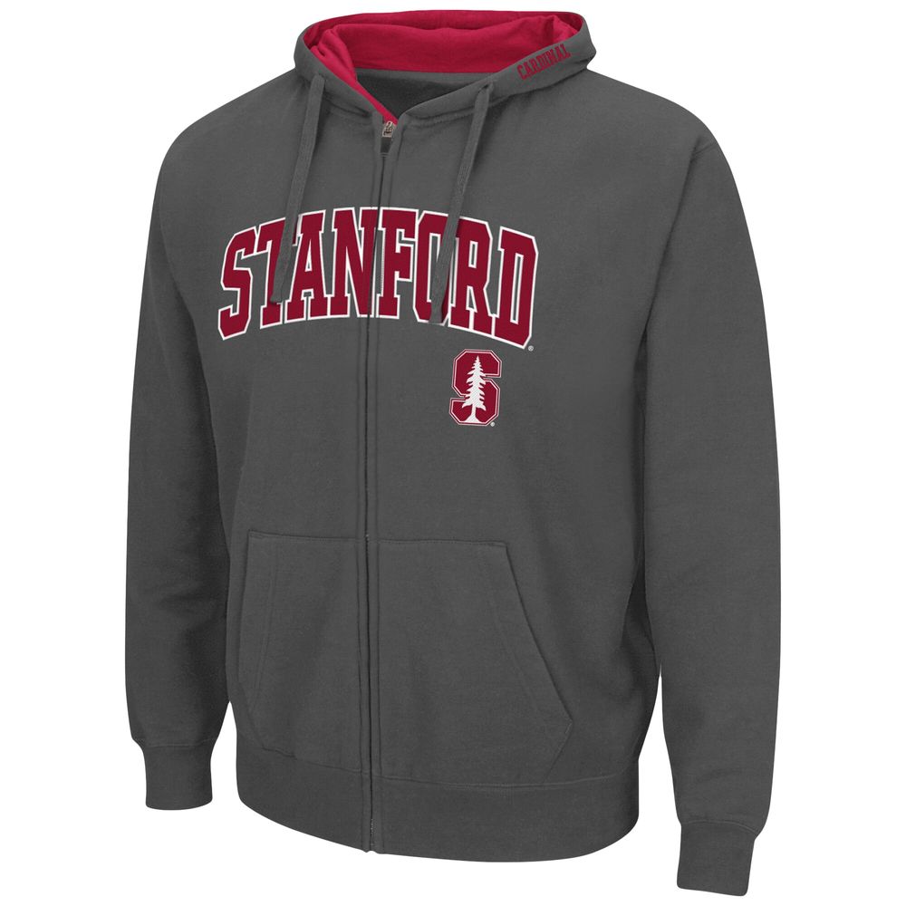 Men's Colosseum Charcoal Stanford Cardinal Arch & Logo 3.0 Full-Zip Hoodie