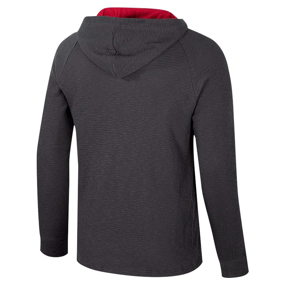 T-shirt à capuche Henley manches longues pour homme Colosseum Charcoal Stanford Cardinal Dujour Ralgan