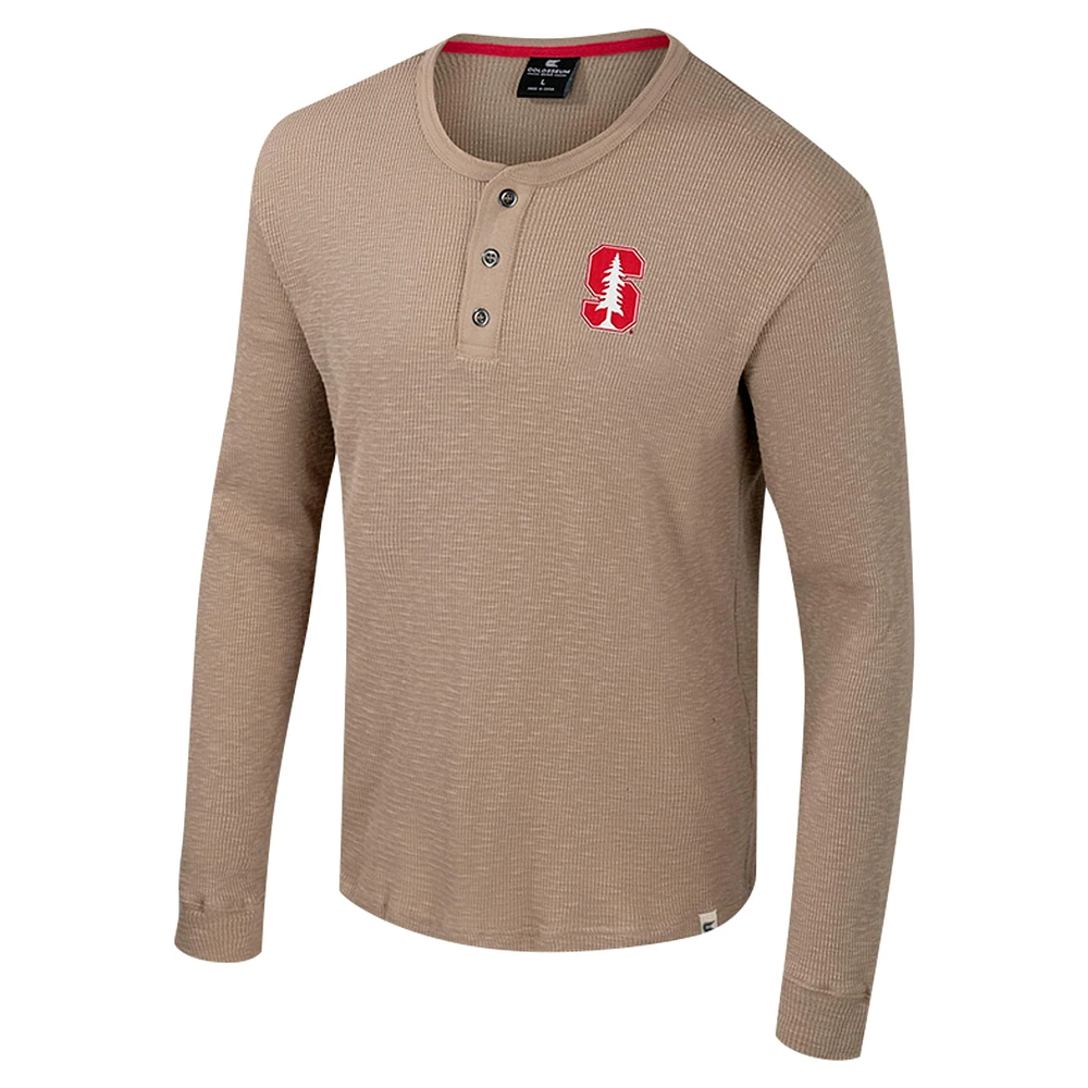 Men's Colosseum  Tan Stanford Cardinal Great Outdoors Henley Long Sleeve Shirt