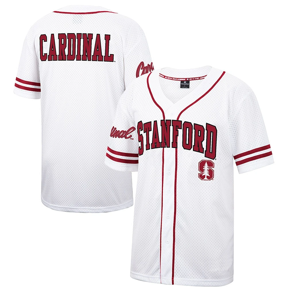 Maillot de baseball boutonné en maille Colosseum Stanford Cardinal Free Spirited pour hommes, blanc