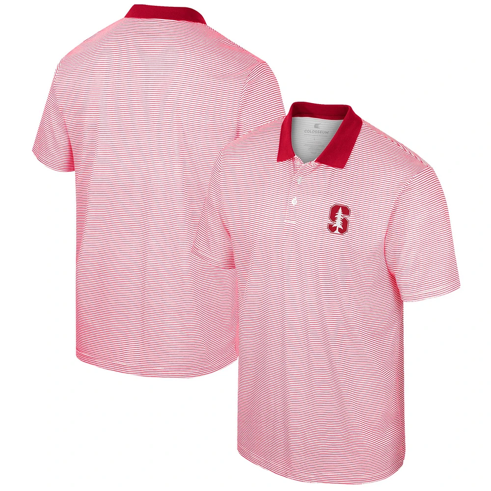 Men's Colosseum White Stanford Cardinal Print Stripe Polo