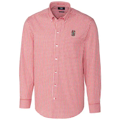 Stanford Cardinal Cutter & Buck Big Tall Stretch Gingham Long Sleeve Button Down Shirt