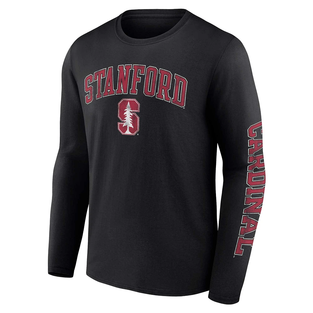 T-shirt noir à manches longues Fanatics pour hommes Stanford Cardinal en détresse avec logo