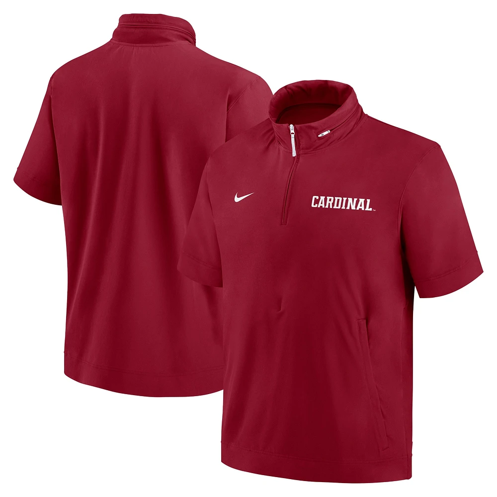 Men's Nike Cardinal Stanford 2024 Sideline Coach Short Sleeve Half-Zip Hoodie Jacket