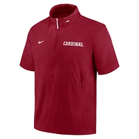 Men's Nike Cardinal Stanford 2024 Sideline Coach Short Sleeve Half-Zip Hoodie Jacket