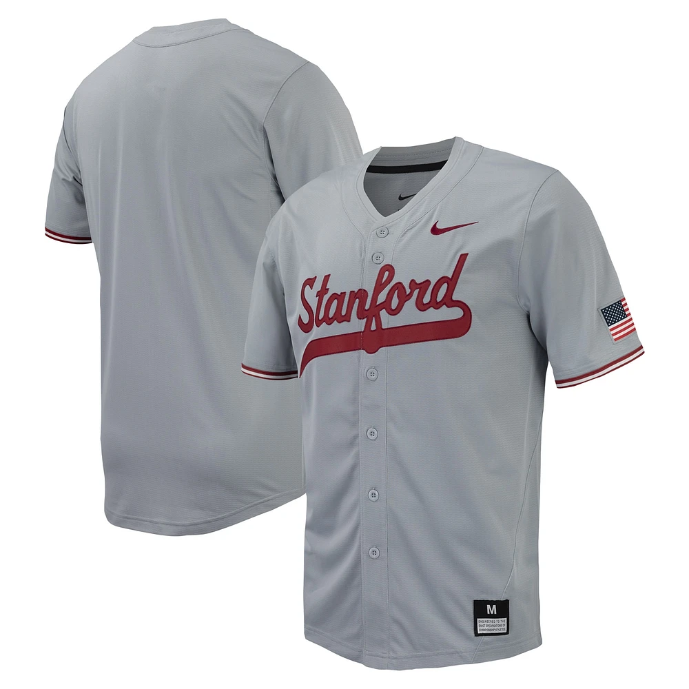 Maillot de baseball Nike Stanford Cardinal Replica à boutons complets pour homme, gris