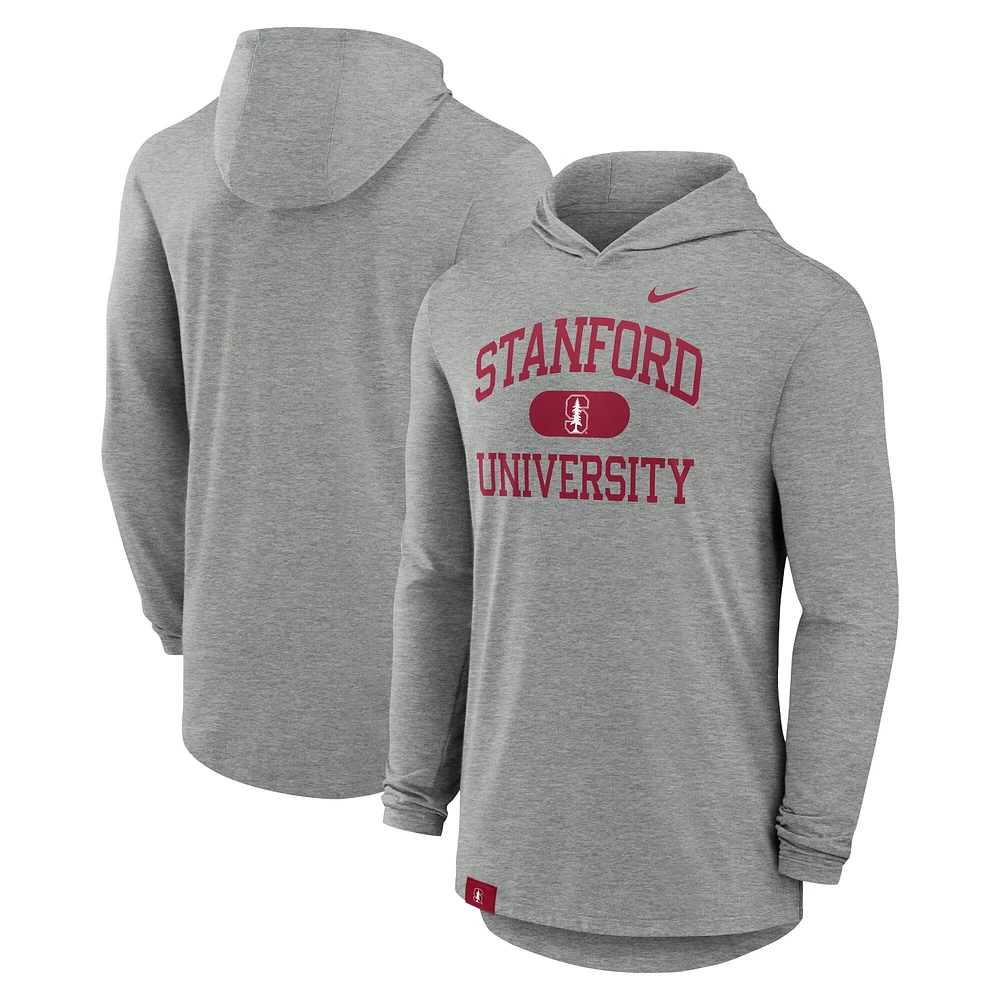 T-shirt à capuche et manches longues Nike Stanford Cardinal Blitz Performance Tri-Blend gris chiné pour homme
