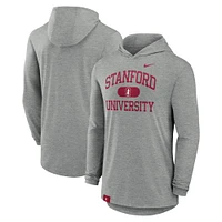 T-shirt à capuche et manches longues Nike Stanford Cardinal Blitz Performance Tri-Blend gris chiné pour homme