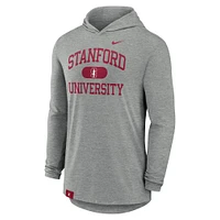 T-shirt à capuche et manches longues Nike Stanford Cardinal Blitz Performance Tri-Blend gris chiné pour homme