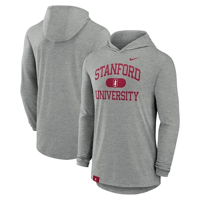 T-shirt à capuche et manches longues Nike Stanford Cardinal Blitz Performance Tri-Blend gris chiné pour homme