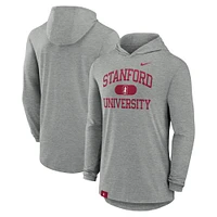T-shirt à capuche et manches longues Nike Stanford Cardinal Blitz Performance Tri-Blend gris chiné pour homme