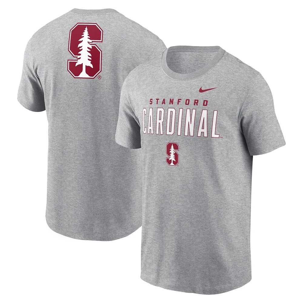 T-shirt Nike Stanford Cardinal Campus 2-Hit Primary Mascot gris chiné pour homme