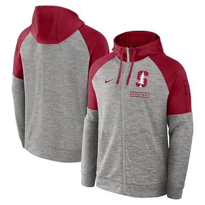 Sweat à capuche zippé Nike Stanford Cardinal Fitness Performance Raglan gris chiné pour homme