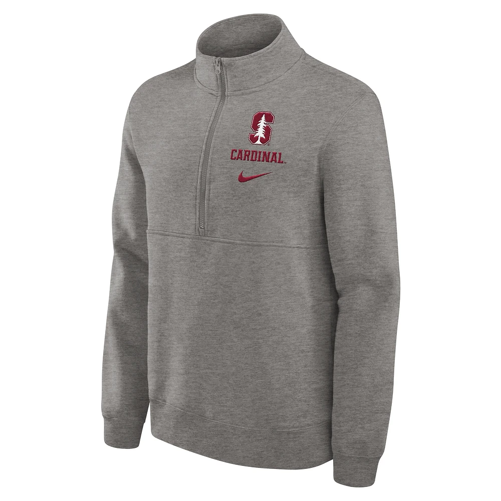 Sweat-shirt à demi-zip Nike Heather Grey Stanford Cardinal Primetime Club pour homme