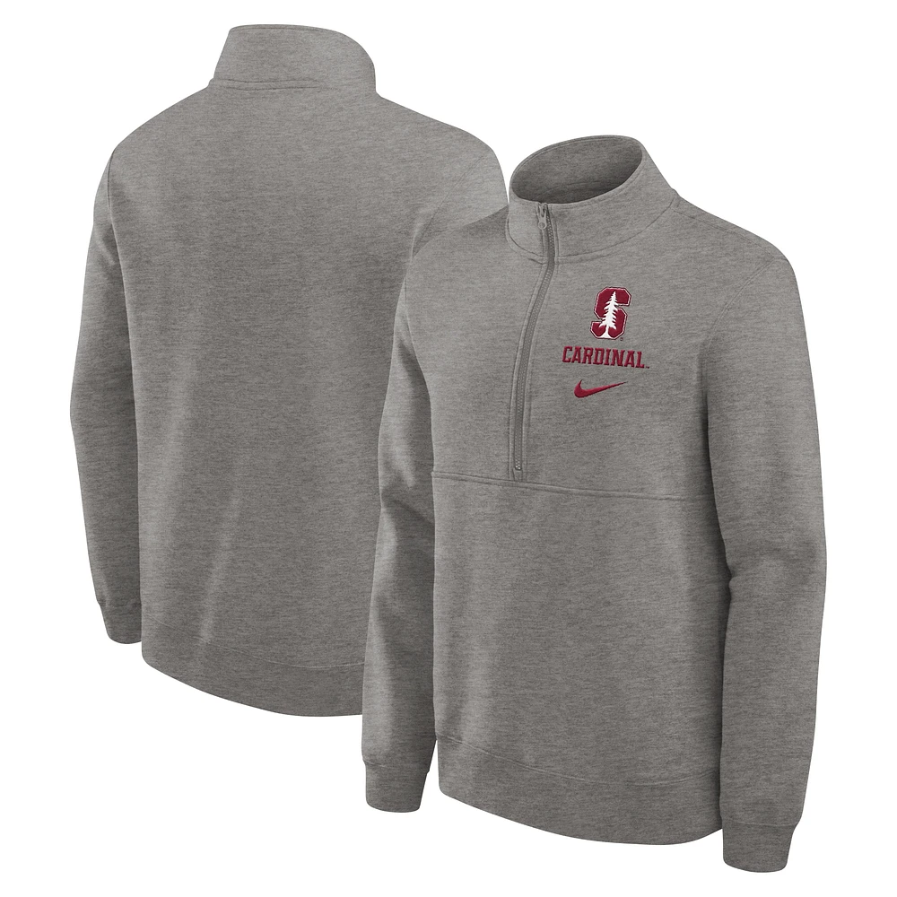 Sweat-shirt à demi-zip Nike Heather Grey Stanford Cardinal Primetime Club pour homme