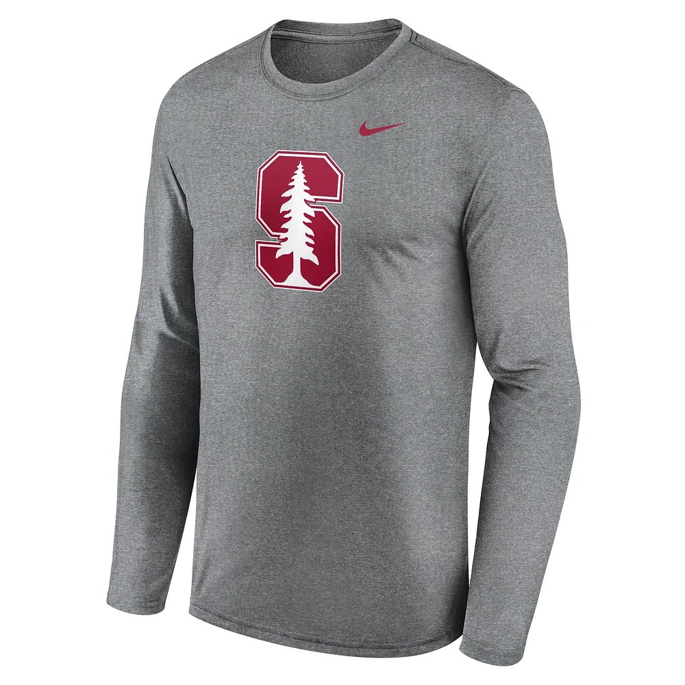 T-shirt à manches longues Nike Stanford Cardinal Primetime Primary Legend gris chiné pour homme