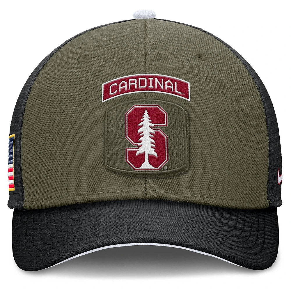 Casquette ajustable Nike Stanford Cardinal 2024 Military Appreciation Rise Trucker pour homme, olive/noir