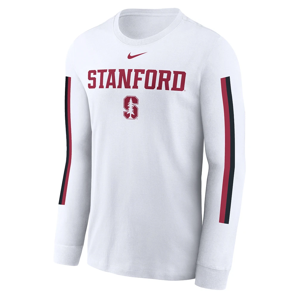 T-shirt Nike à manches longues avec slogan Local Spirit pour homme, blanc, Stanford Cardinal