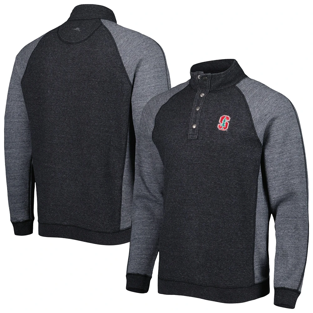 Men's Tommy Bahama Black Stanford Cardinal Sport Scrimmage Snap Mock Neck Raglan Button-Up Jacket