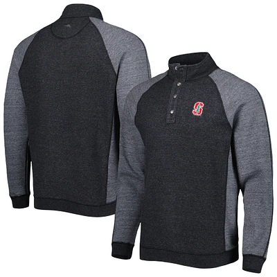 Men's Tommy Bahama Black Stanford Cardinal Sport Scrimmage Snap Mock Neck Raglan Button-Up Jacket