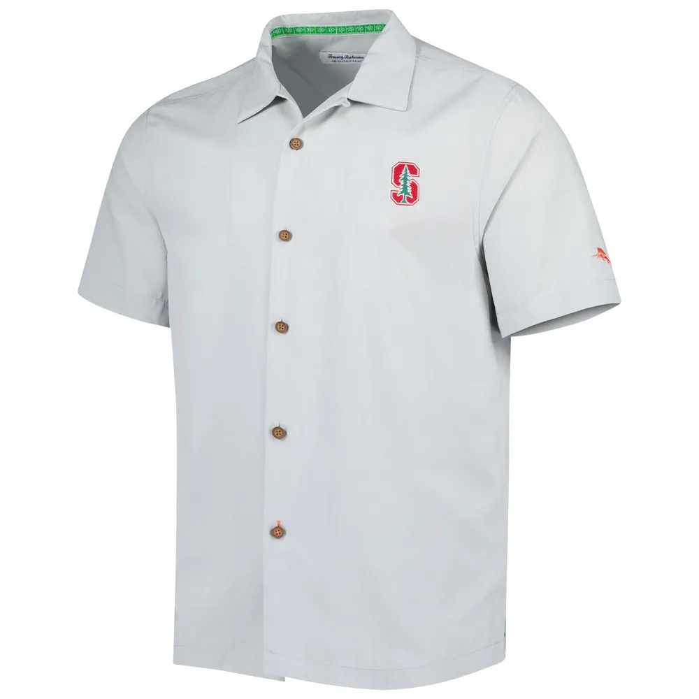 Lids Stanford Cardinal Tommy Bahama Coconut Point Frondly Fan Camp  IslandZone Button-Up Shirt - Gray