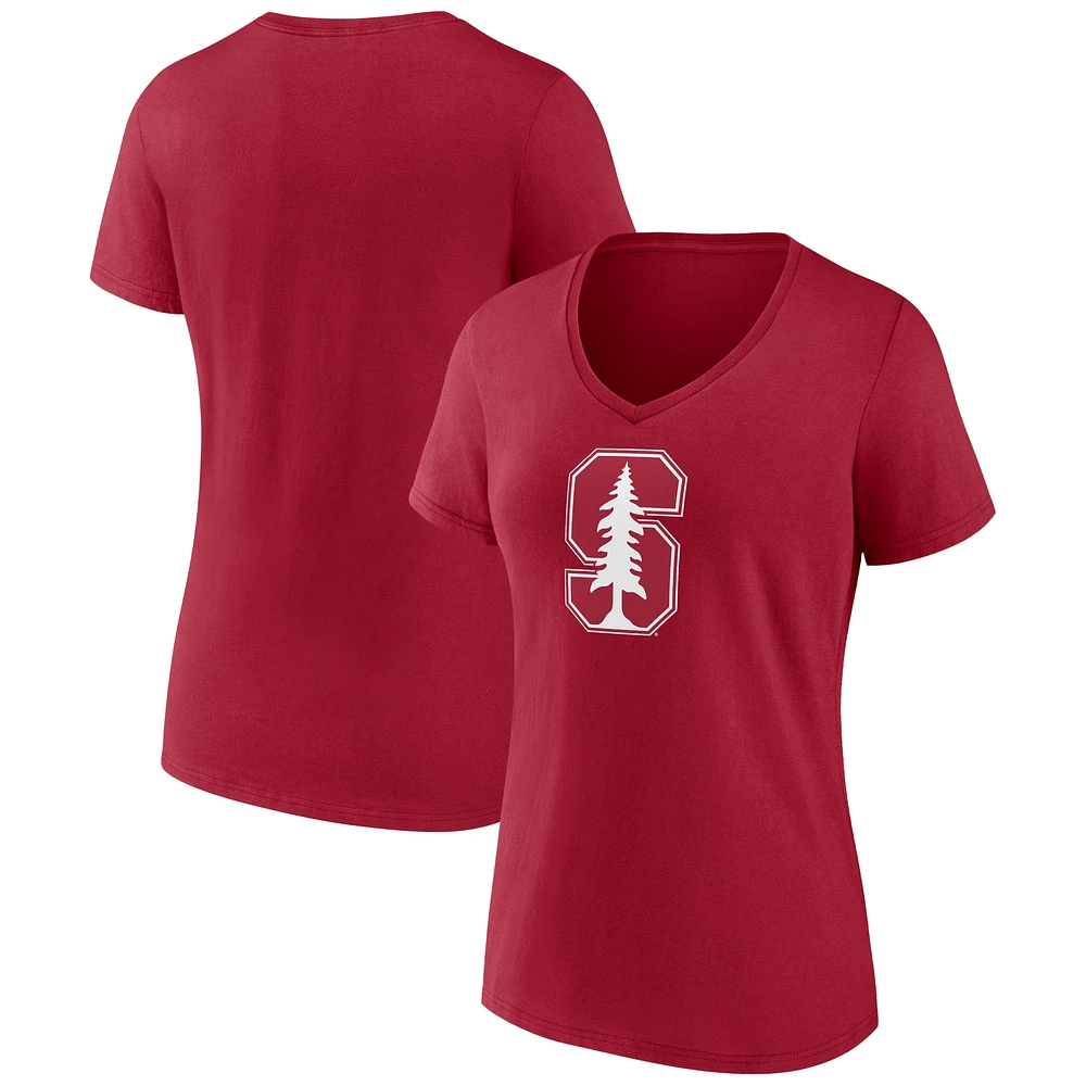 T-shirt à col en V avec logo Cardinal Stanford Fanatics pour femmes