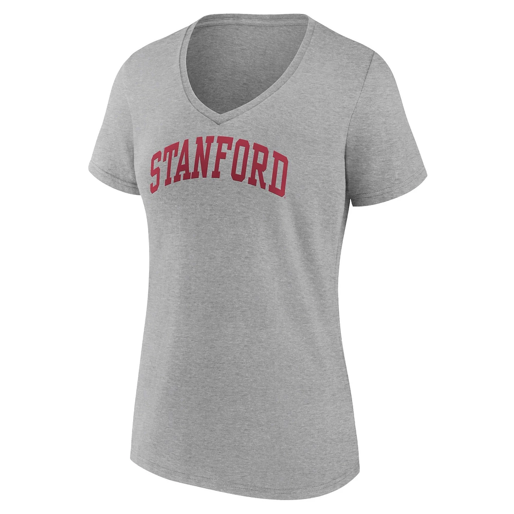 T-shirt à col en V Fanatics Heather Grey Stanford Cardinal Basic Arch pour femmes