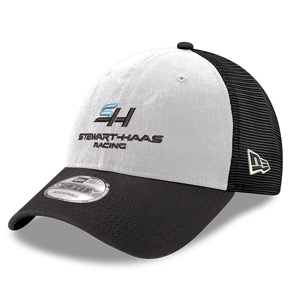 Casquette réglable noire Stewart-Haas Racing 9FORTY A-Frame Trucker en mousse New Era pour hommes