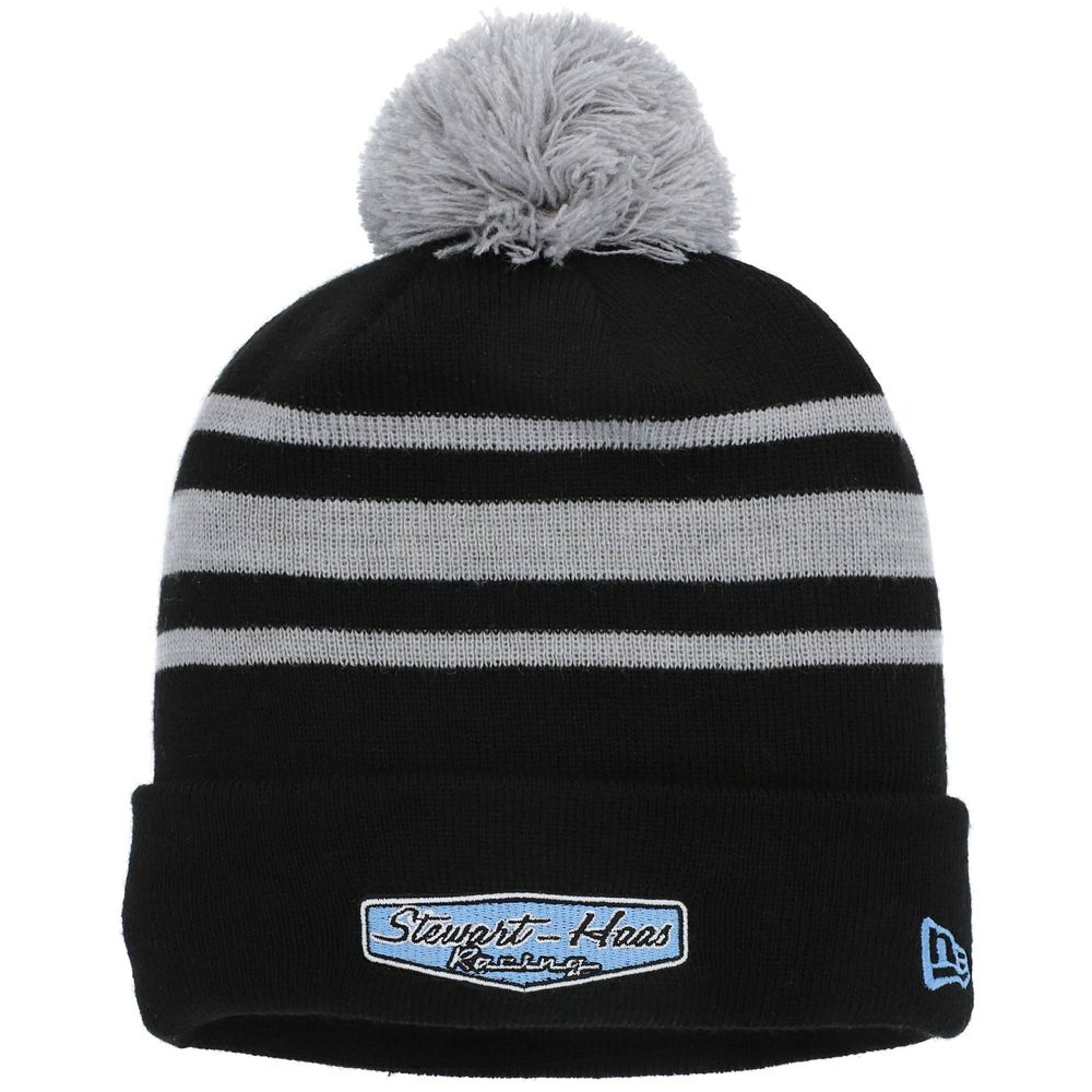 Men's New Era Black Stewart-Haas Racing Cuffed Knit Hat with Pom